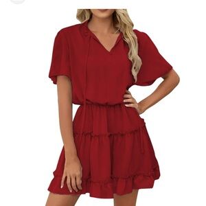 Rustic Date Night Red Women's Babydoll V-neck Dress XL